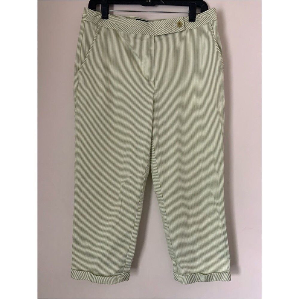 Talbots Mint Lime Green Pinstripe Cropped Cuffed Hems Pants 10 Spring Casual Vac